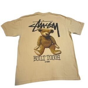 Stussy Tan Short Sleeve Tee with Teddy Bear Graphic